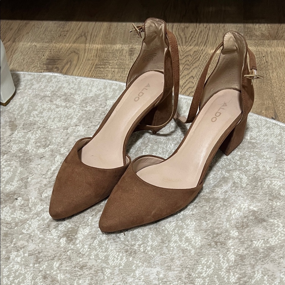 ALDO Tan Pointed Toe Block Heels